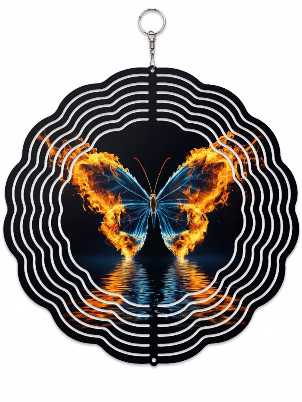 10" Fire Butterfly Kinetic Wind Spinner - Metal Hanging Garden Yard Decor
